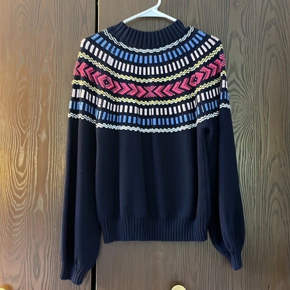 Rebecca Minkoff Raja navy pullover with multi-colored design. Size Large. NWT - Picture 8 of 11